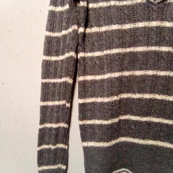 Poof excellence gray and white striped sweater. Size large. - Picture 5 of 7
